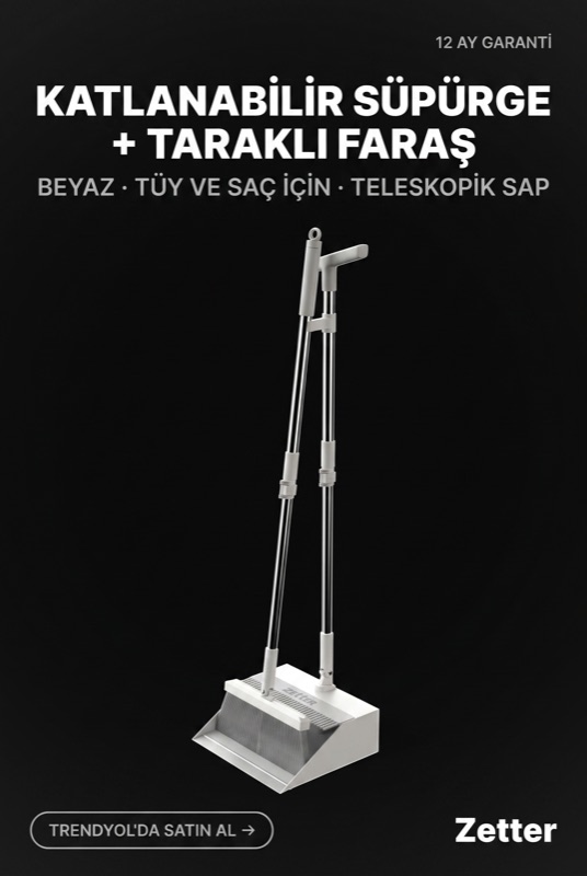 Katlanabilir Süpürge Faraş Seti — Beyaz