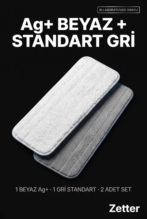 Ag+ Beyaz ve Standart Gri Mikrofiber Mop Bezi — 2 Adet